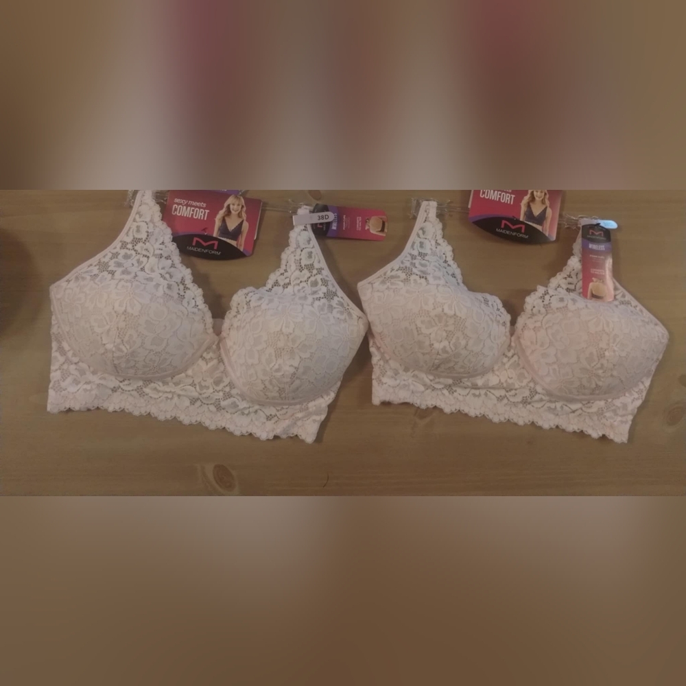 Maidenform 38D Wireless Lace Bra Pink Convertible Halter NWT, T15MIS
